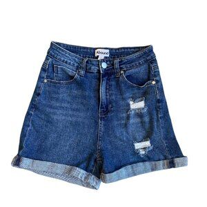 abound high waisted denim shorts with cuffed hemline t-shirt size 27
